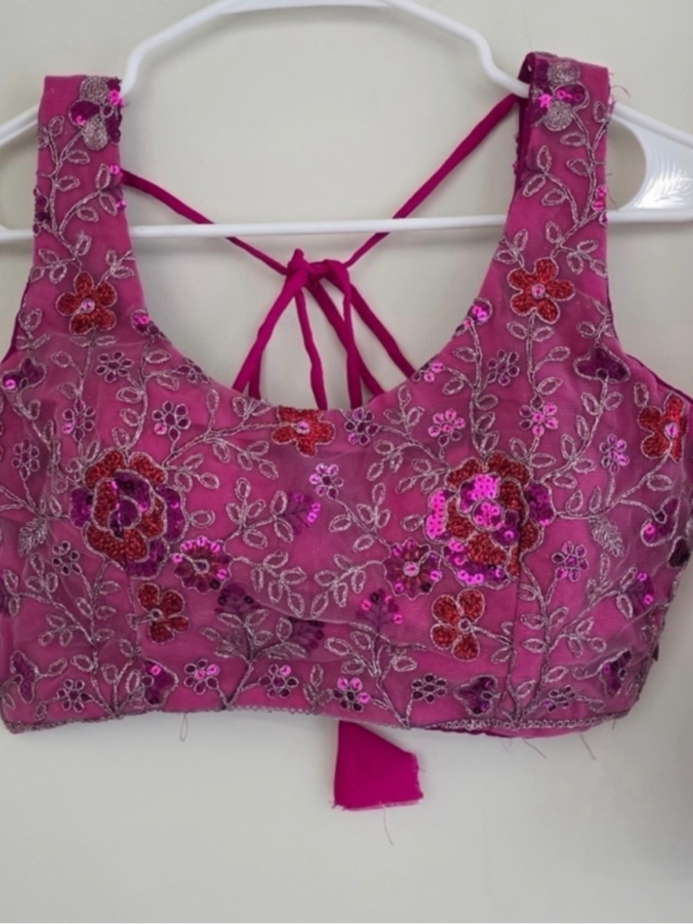 Rose Pink Net Sequins embroidered Flared Style Lehenga Choli - size 6 - Picture 6 of 7